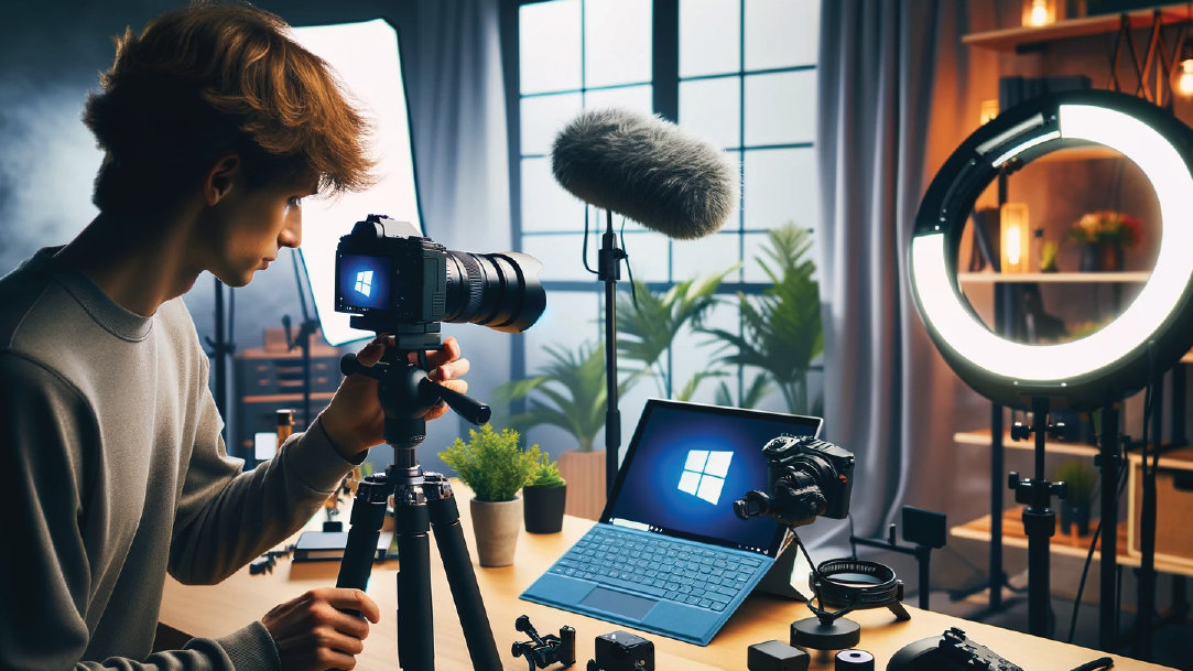 Person setting up video equipment in their apartment