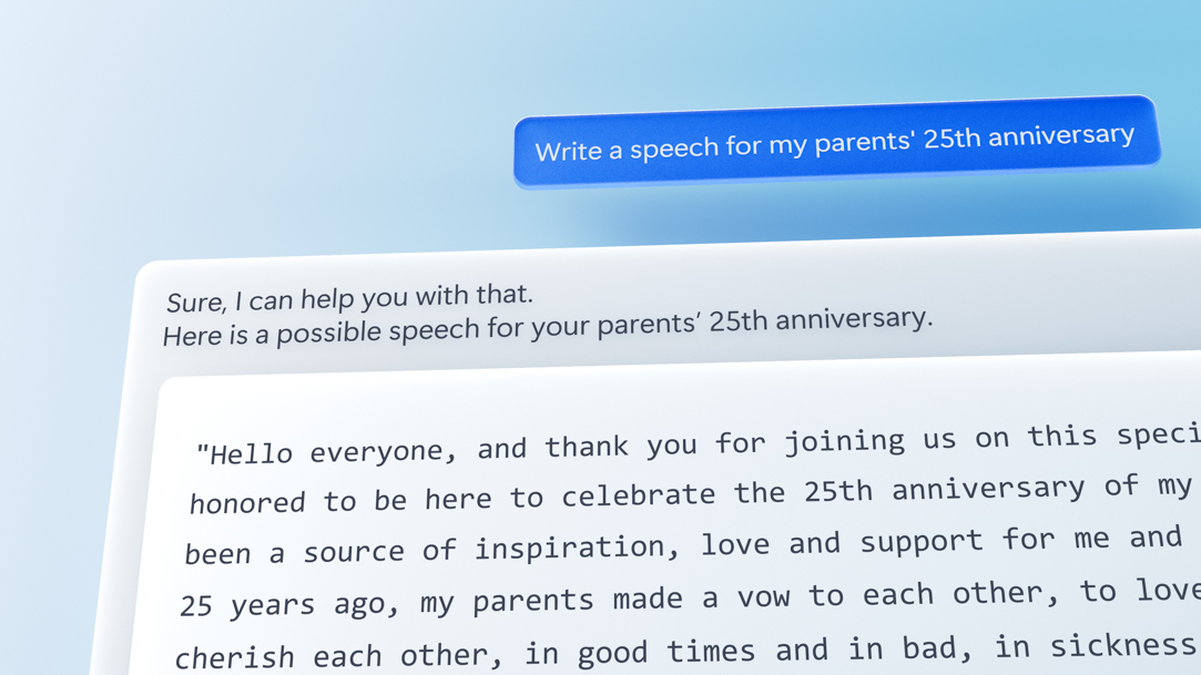 Visual of a wedding speech prompt in Copilot’s AI text generator