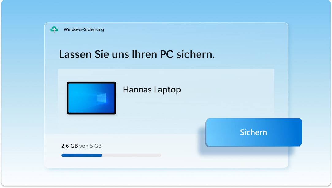 Windows-Sicherungs-Bildschirm mit Anzeige der Sicherung