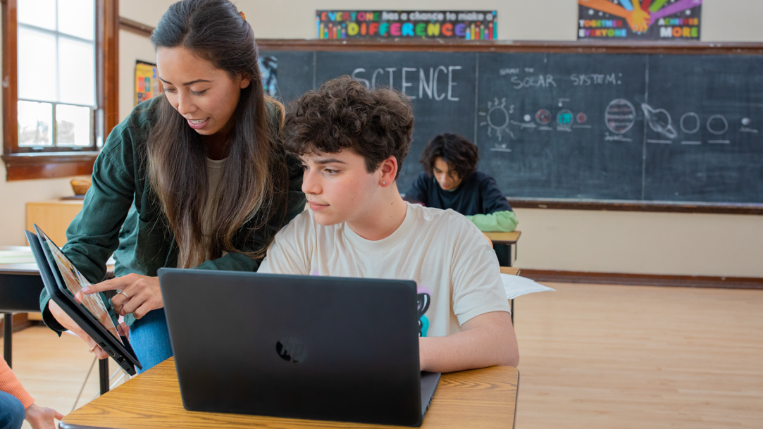 Woman and child using Microsoft Edge on a computer