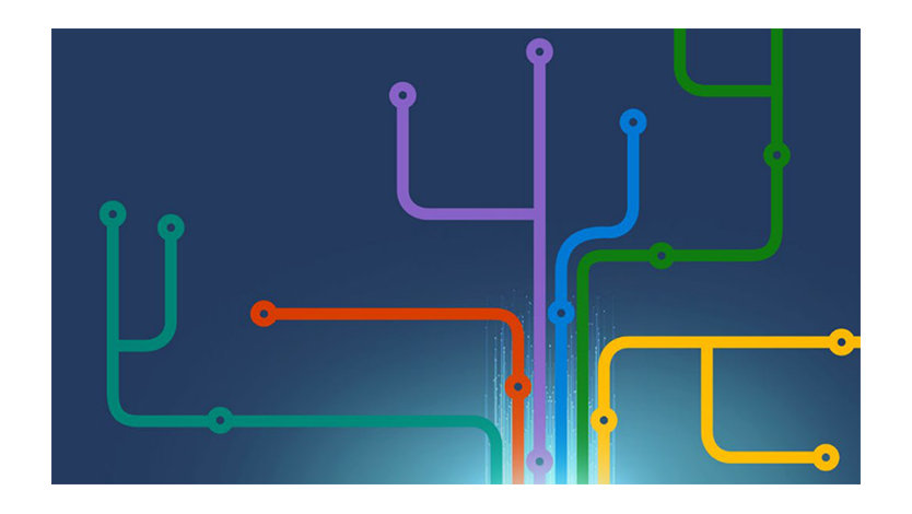 An abstract illustration of different colored lines representing the concept of new pathways.