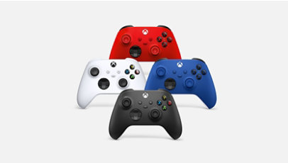 Red, white, blue, and black Xbox Wireless Controllers