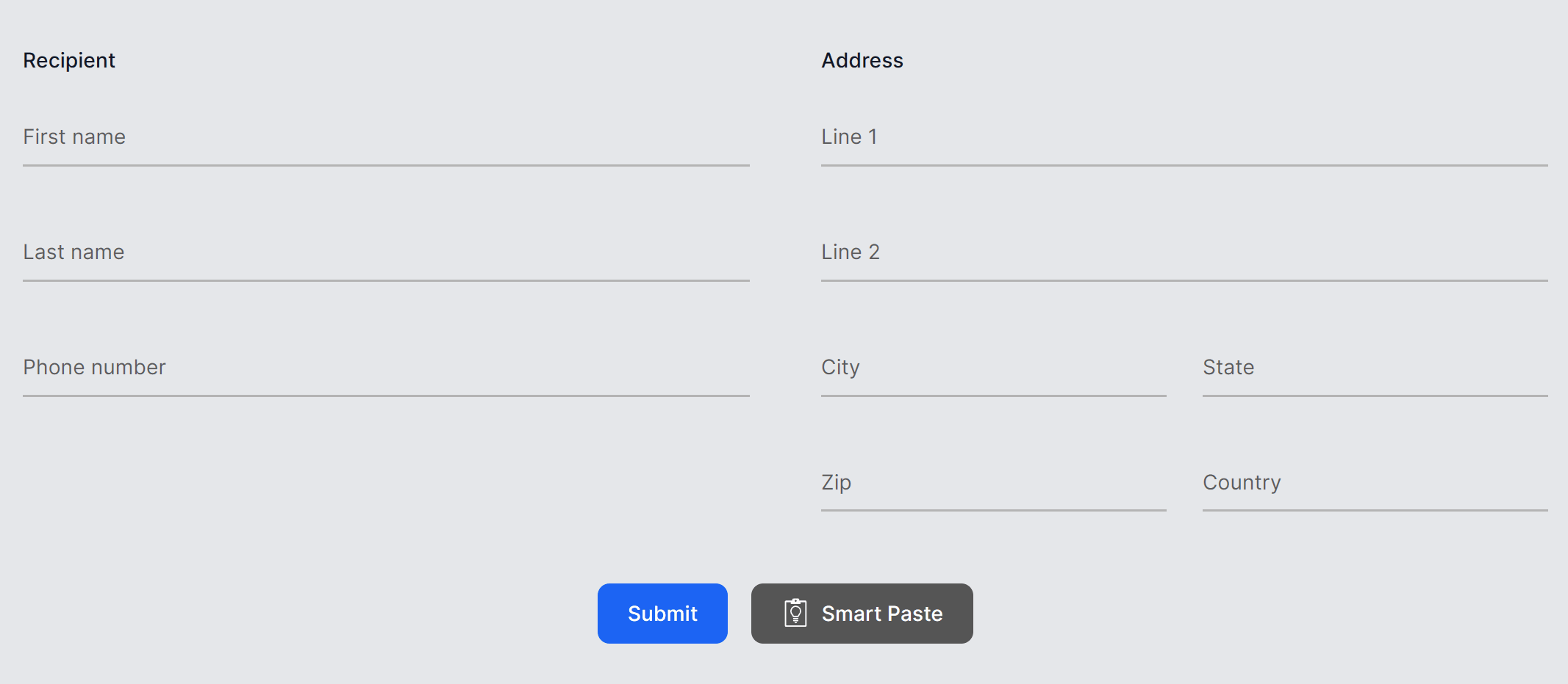 Animated graphic showing copying and pasting an address with AI auto fill