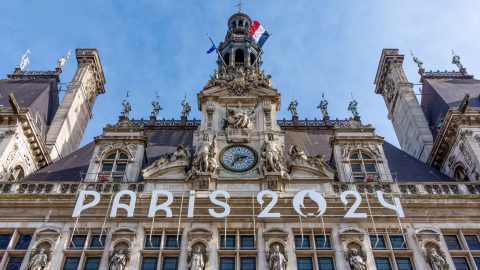 Paris Olympics sign on front of City Hall