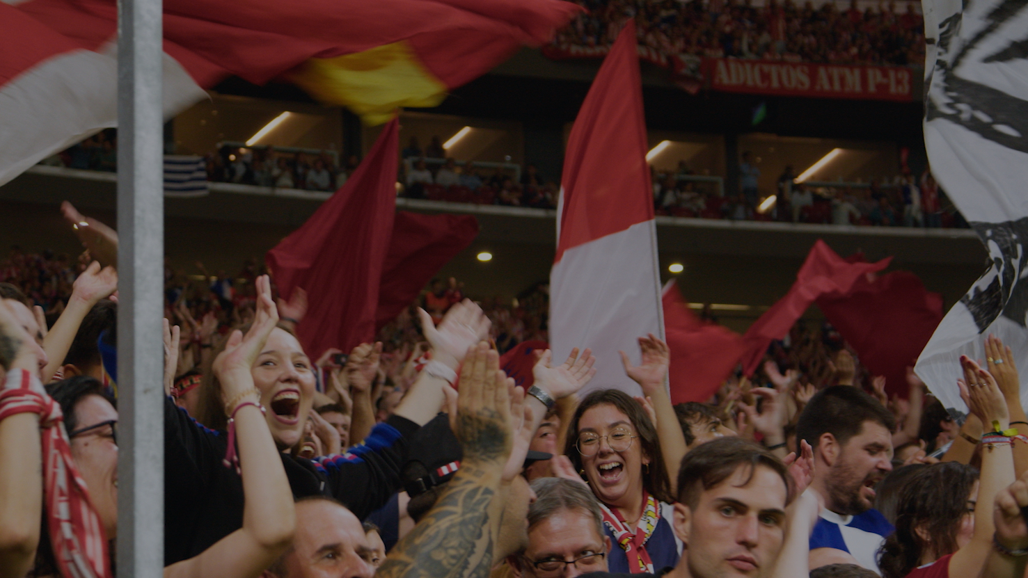 A crowd of people waving flags in a stadium.