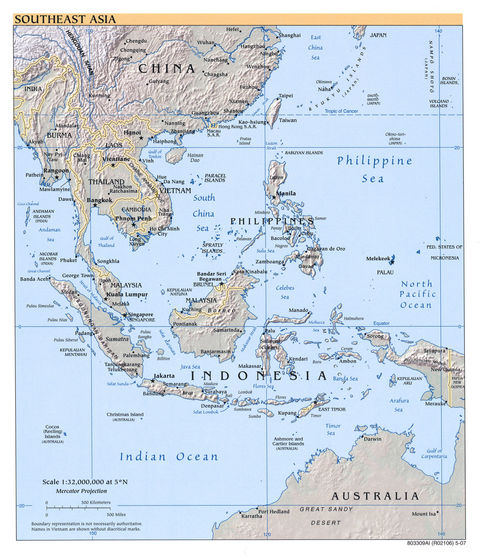 Southeast Asia Physical Map | Gifex