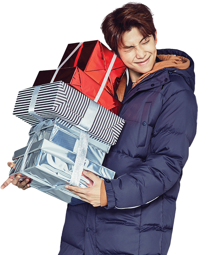 Man Strugglingwith Gifts PNG image