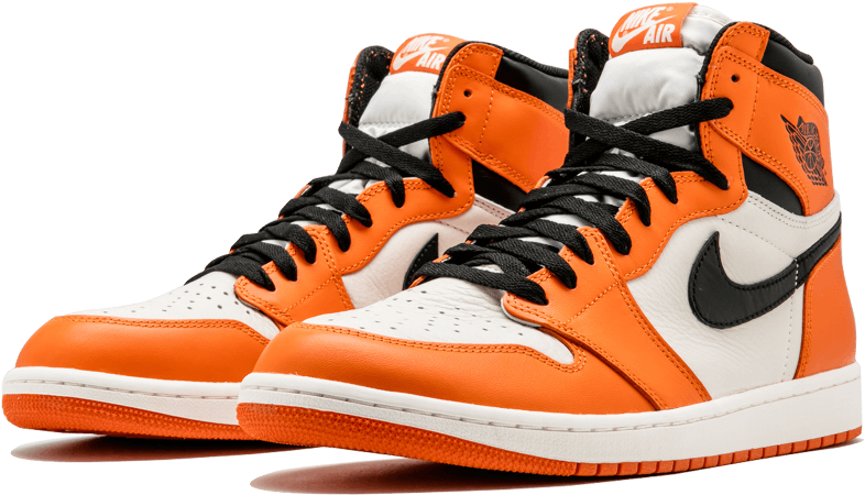 Orange White Air Jordan1 Sneakers PNG image