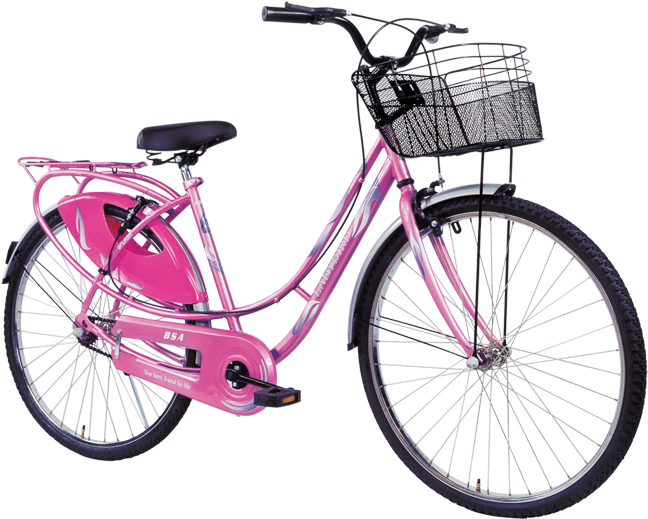 Pink Ladies Bicycle With Basket PNG image