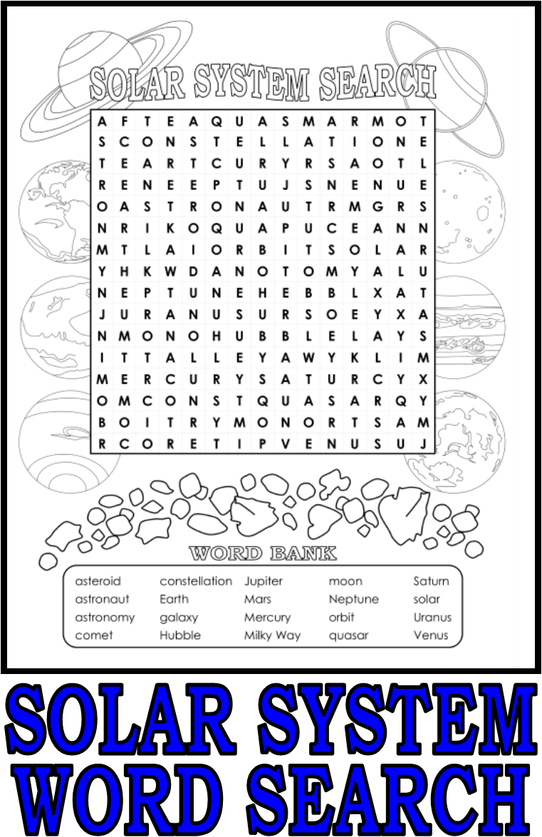 Solar System Word Search Puzzle PNG image