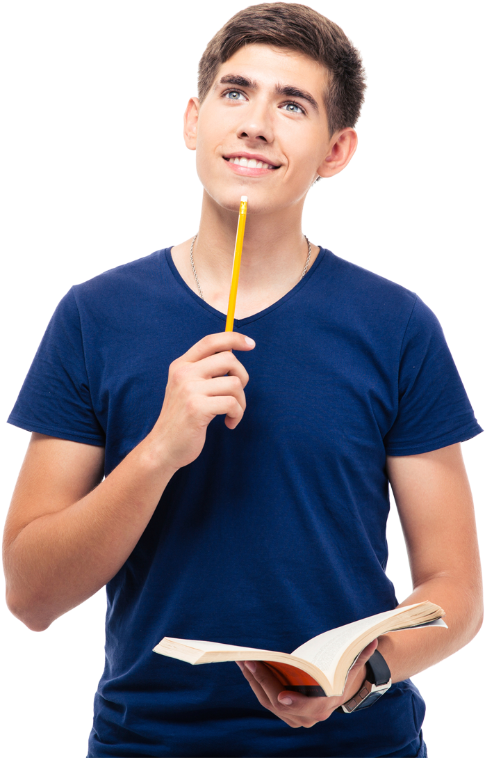 Thoughtful Studentwith Bookand Pencil PNG image