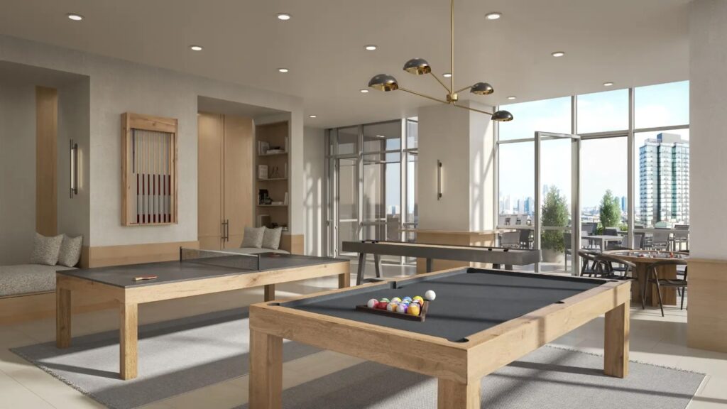 Rendering of game room at The Journal. Designed by 1159