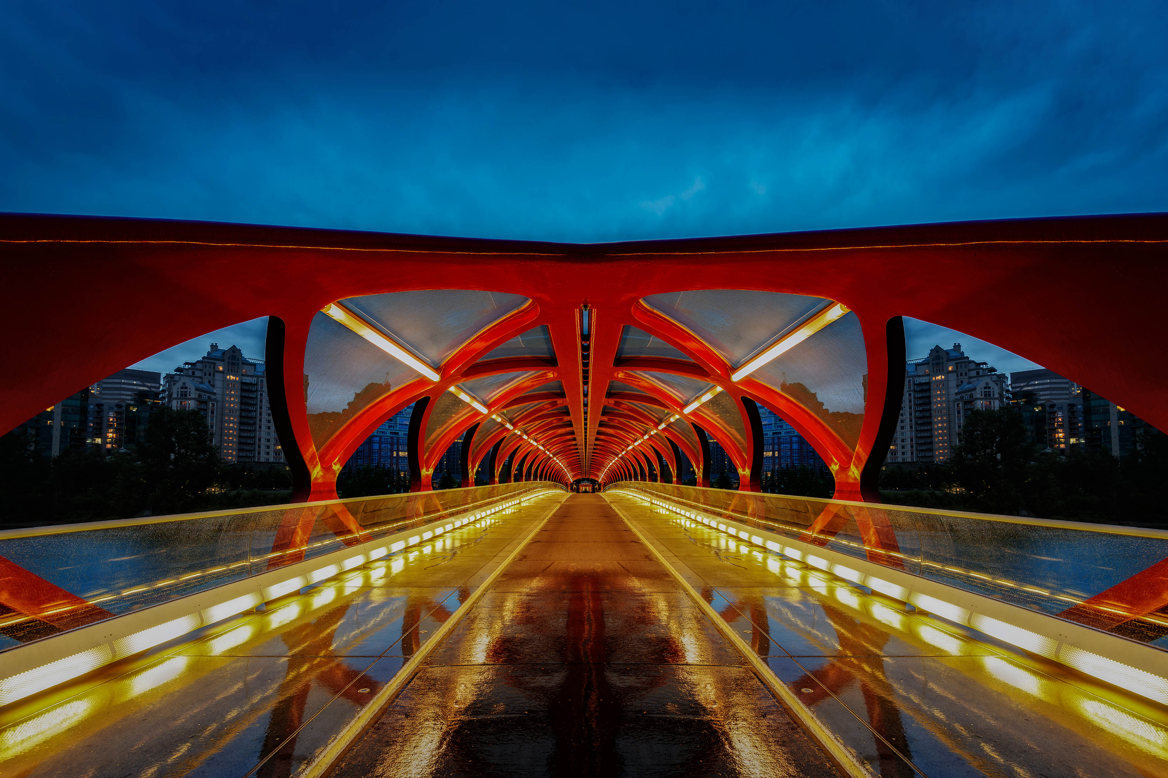 Light on the peace bridge in calgary at night static