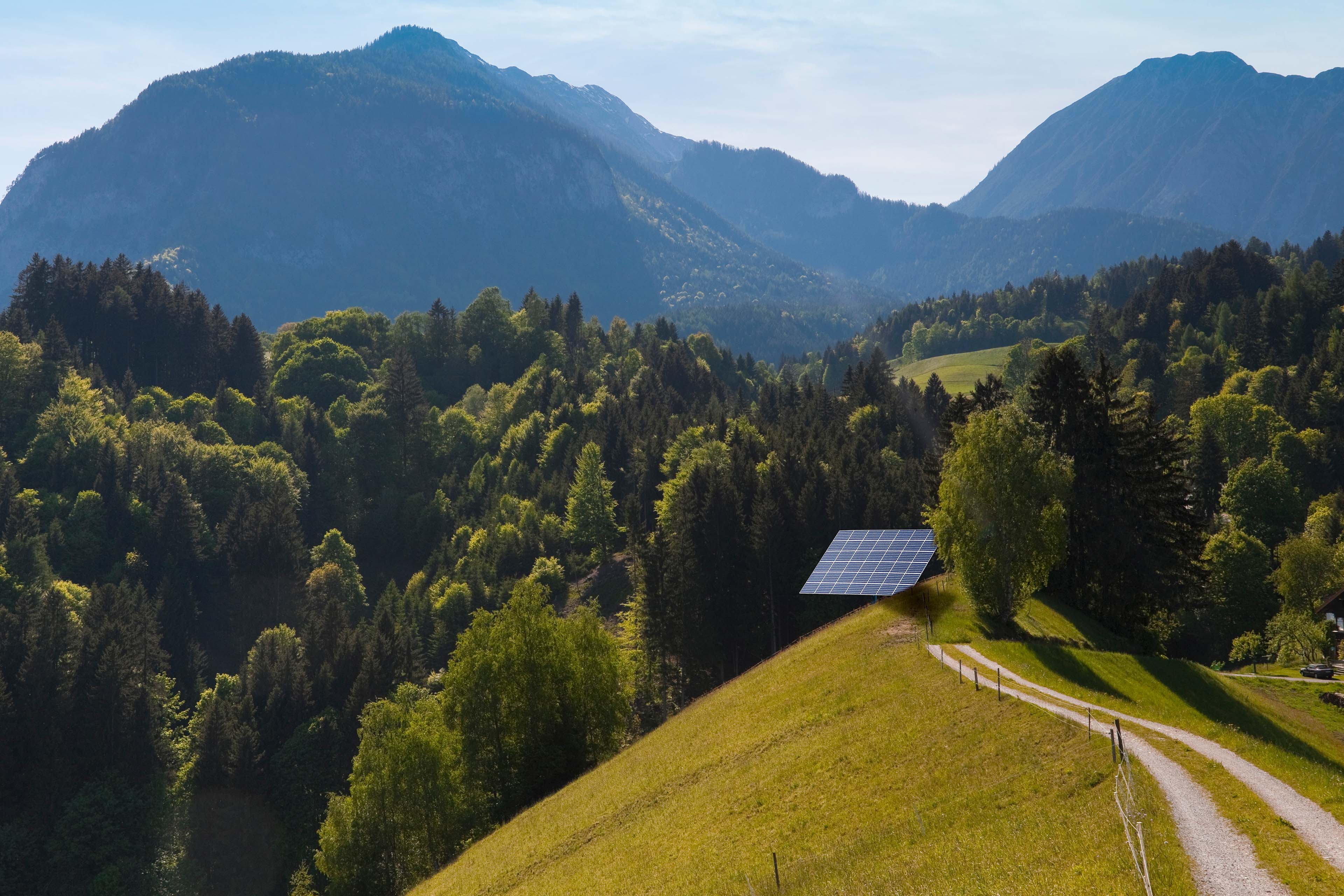 Solar panel on hillside