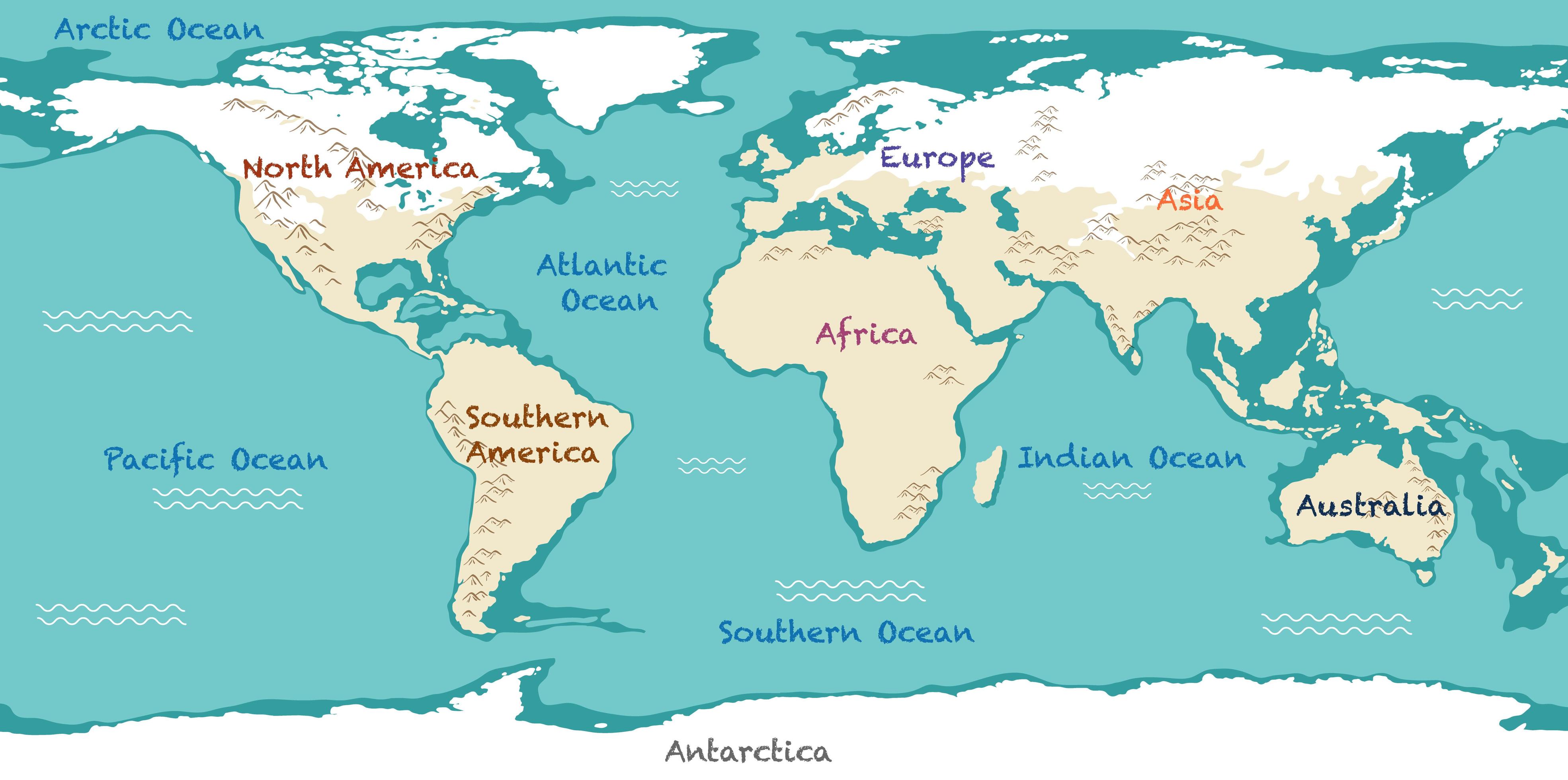 The World Map Continents And Oceans