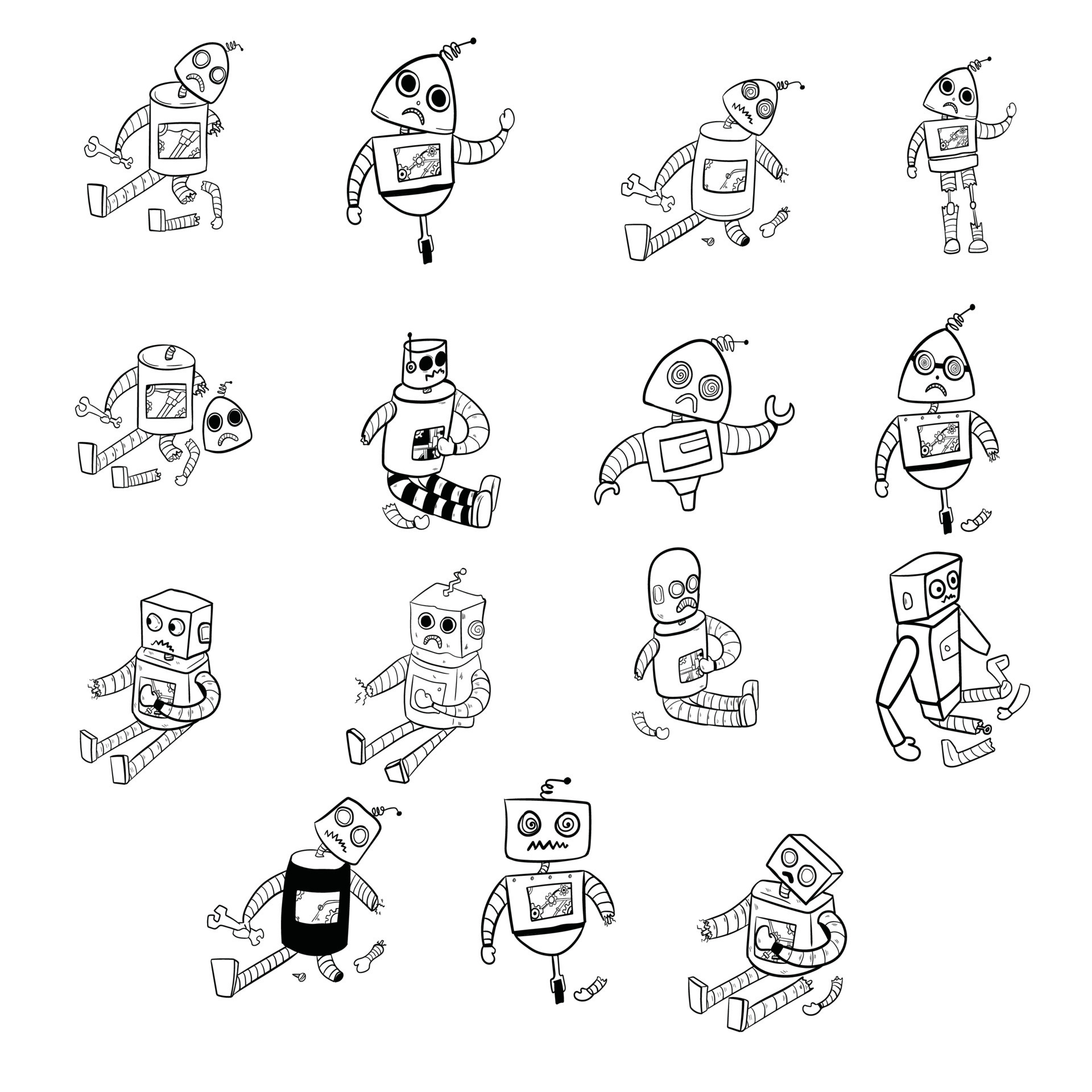 Robot Clipart Cute Hand Drawn Robots Clip Art Robot Doodle Robot ...