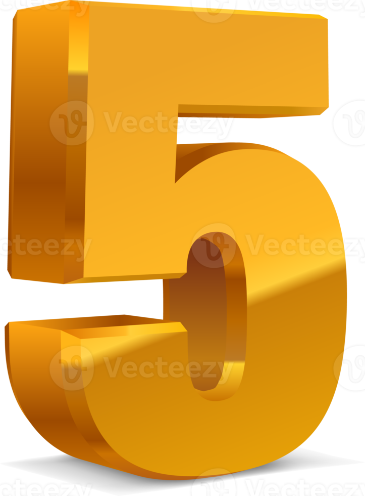 3D goldene Zahl 5 png