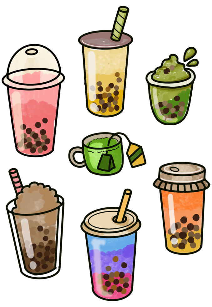 Cute Boba Milk Tea Icons png