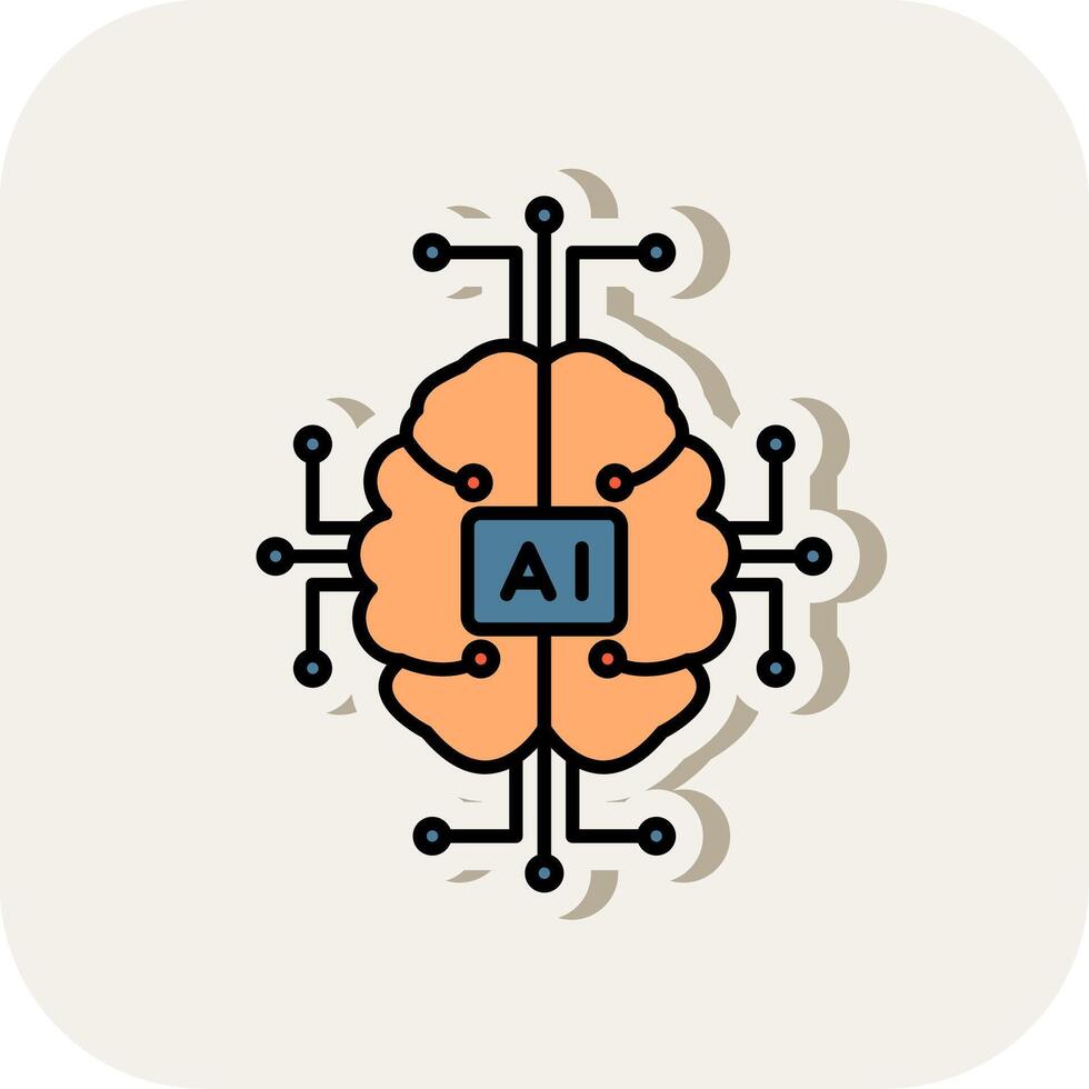 Artificial Intelligence Line Filled White Shadow Icon vector