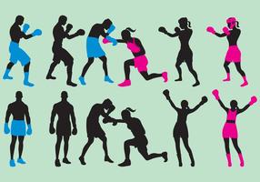 Woman And Man Boxing Silhouettes vector