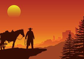 Gaucho in a Wild West Sunset Landscape Vector 