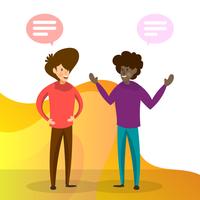 Flat People Talking For Business Team Work With Gradient Background Vector Illustration