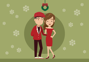 Couple Standing Under Mistletoe vector