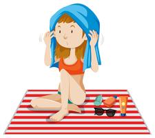 A Bikini Girl Tanning on White Background vector