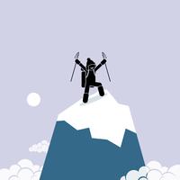 Happy man successfully climb on top of the mountain. vector