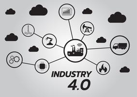 Icon of industry 4.0 concept, Internet of things network, smart factory solution, Manufacturing technology, automation robot with gray background  vector