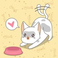 Feeding the cat in cartoon style. vector