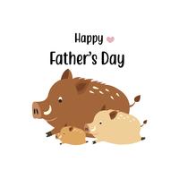 Happy father's day card.Cute boar dad and his baby. vector