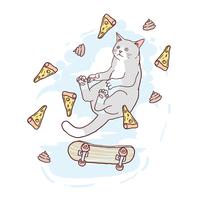 CAT CUTE SKATEBOARD AND PIZA VECTOR