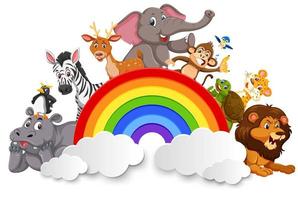 Wild animals and rainbow template vector