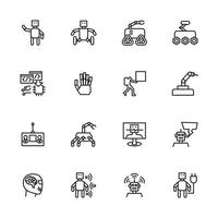 Robot, artificial intelligence, automation line icon set. vector