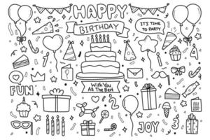 Hand drawn happy birthday party doodle elements  vector