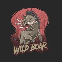 Wild boar on red tree background vector