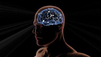 3D Animation of a Male Head and Brain Rotating with Light Effects video