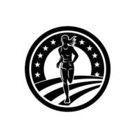 American Female Marathon Runner Triathlete Black and White vector