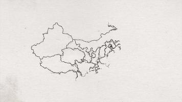 China mapa desenhado à mão com tinta texturizada mostrando a introdução video