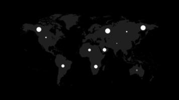 mapa-múndi e ponto branco piscando em um mapa video