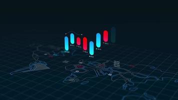 gráficos e gráficos de informações sobre o fundo do mapa mundial, 4k video