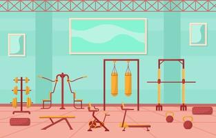 Fitness Gym Interior with Bodybuilding Equipment Vector Illustration