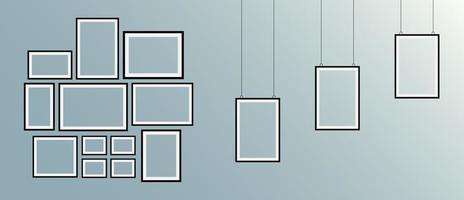 Set of realistic black picture frames vector