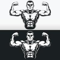 Silhouette Bodybuilding Front Double Bicep Pose, Stencil Vector Drawing