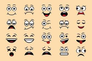 Cartoon face expressions doodle hand drawn emoticon isolated vector illustration