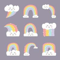 conjunto de iconos de personaje de doodle lindo arco iris vector