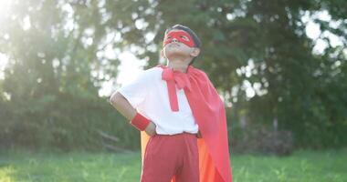 menino herói em vermelho no jardim video