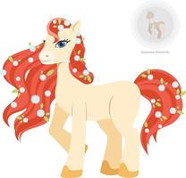 Horse with beautyfull long mane in flowers vector