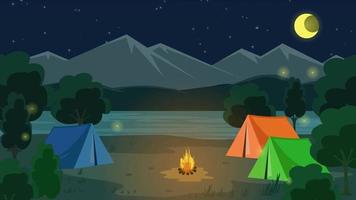 fundo dos desenhos animados - acampamento à noite na montanha video